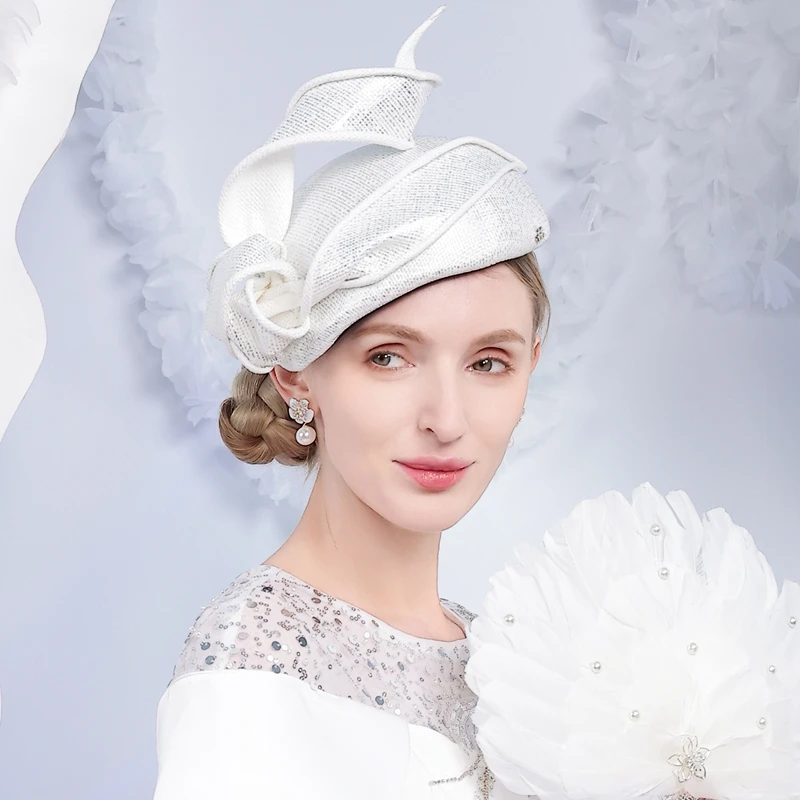 Topi Fascinator Putih Mewah FS untuk Wanita, Pesta Teh Musim Dingin, Topi Baret, Topi Pillbox Vintage 2025 untuk Pernikahan, Chapeau Femme