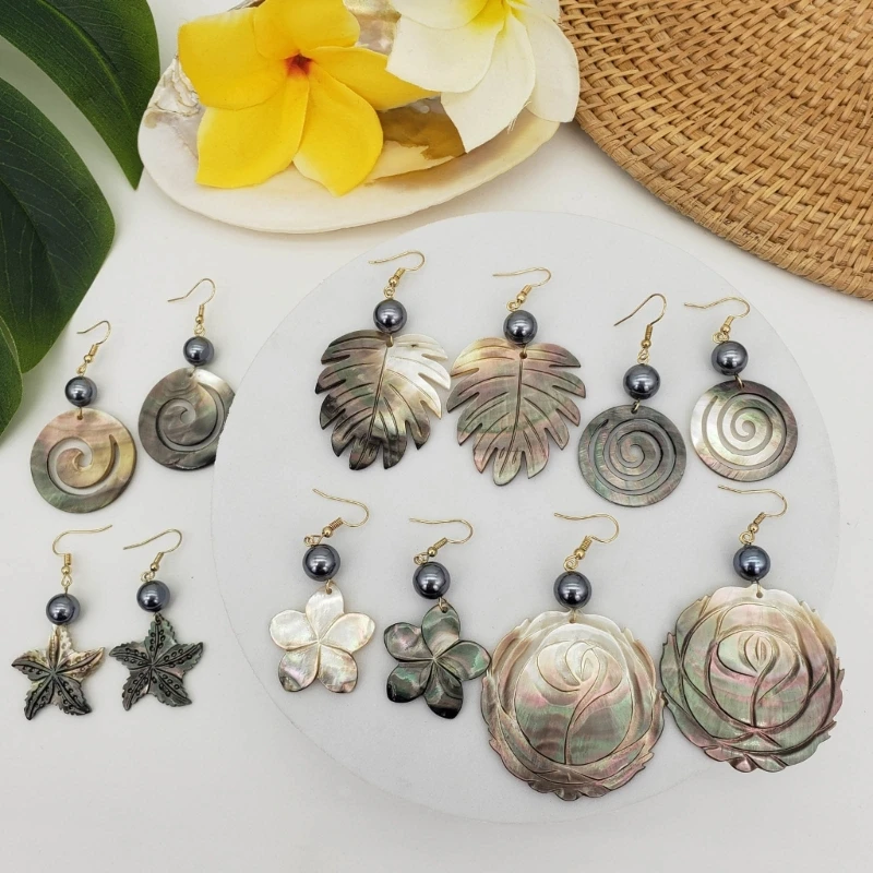 Women Earrings Balck Natural Shell Ear Rings Ornament Jewelry for Party Birthday A0KD image 5