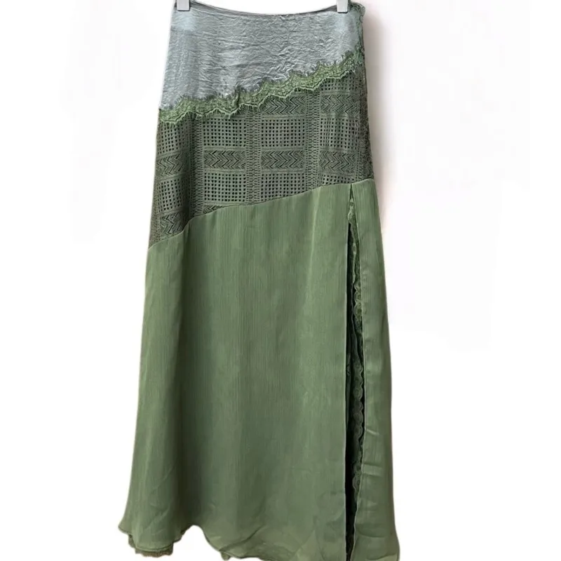 

Women Summer High Waist Midi Skirt Lace Patchwork A-Line Casual Elegant Solid Color Elastic Slim Fit Loose Long Skirts Fashion