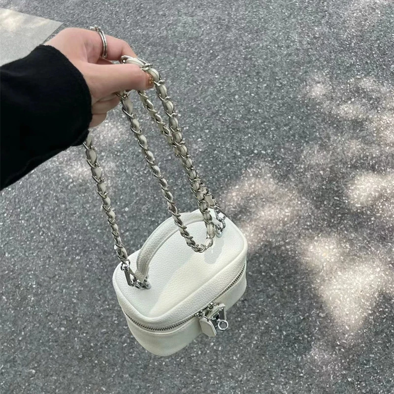 Bolso de mano cuadrado para mujer, bandolera con cadenas, textura de PU, elegante, para teléfono móvil, 2024