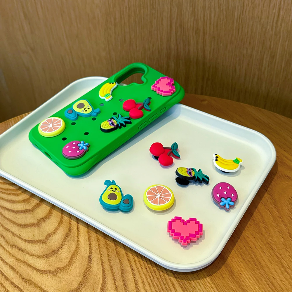 

Жидкий силиконовый чехол для телефона Cute Friut DIY Charms с отверстиями для iPhone 16, 15, 14, 13 Pro Max Plus, противоударные задние чехлы для мобильных телефонов