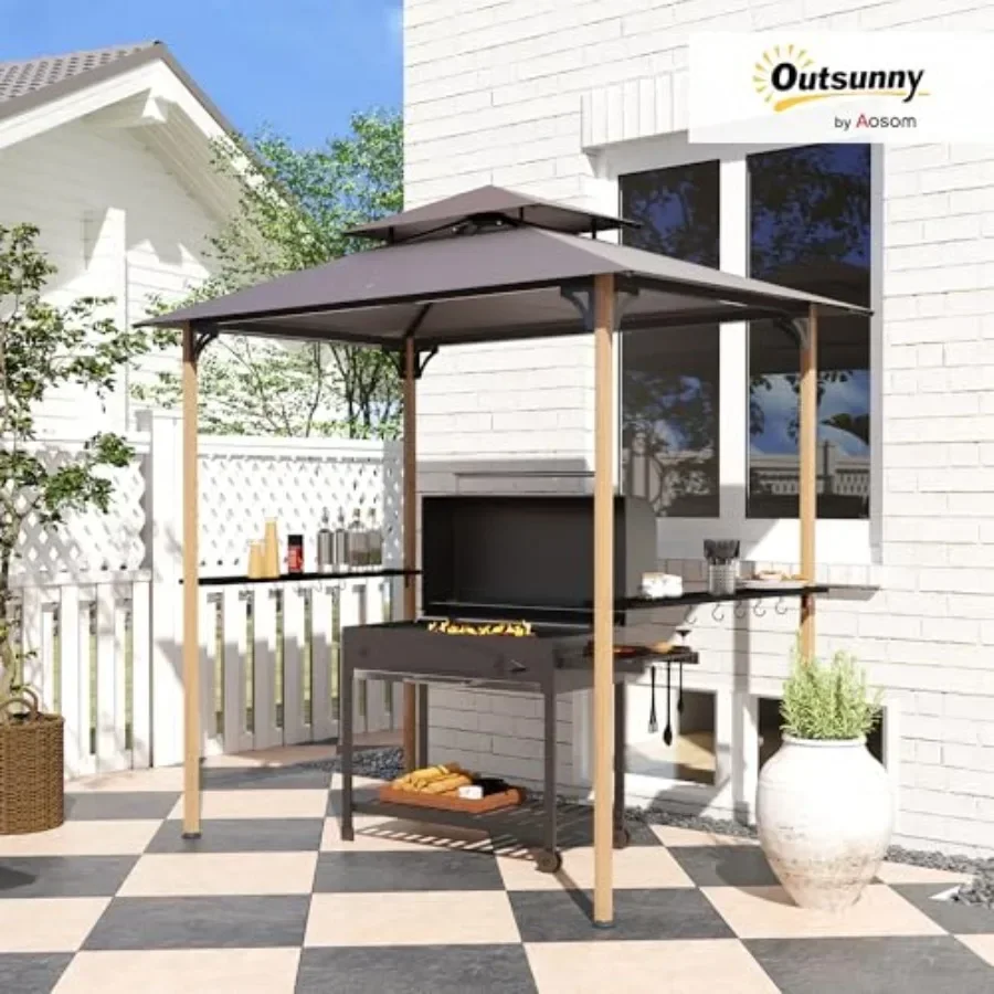 8' x 5' Grill Gazebo Double Tier BBQ Shelter with 2 Side Shelves