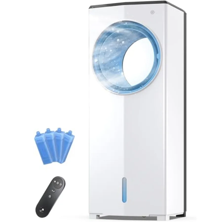 

Windowless Portable Air Conditioner for bedroom use, black evaporative cooler with 3-speed settings, 4 modes, 7H timer, remote