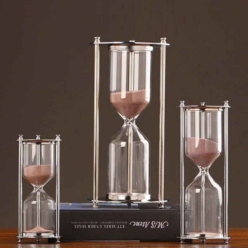15/30/60mins Iron Hourglass Sand Timer Kitchen School Crystal Hour Sandglass Purple Sand Clock Tea Timers Home Decoration