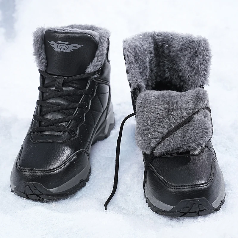 Men\'s Boots Winter 2024 New Outdoor Waterproof Warm Cotton Shoes Men Thick Soled Plush Boot Ankle Snow Boots Non-slip Sneakers ﻿