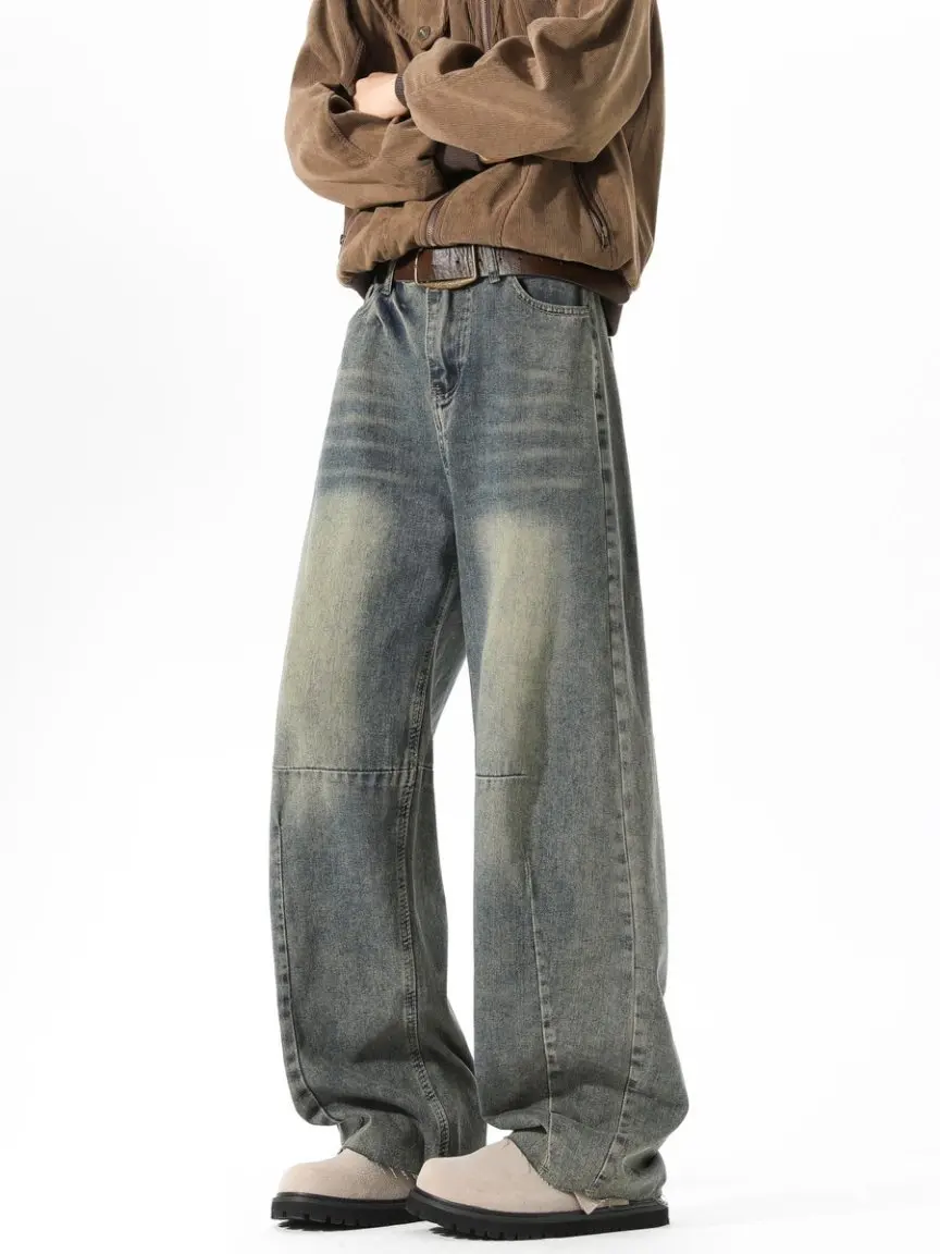 

Мужские джинсы American Waed Vintage Knife: модные повседневные брюки прямого кроя с широкими штанинами и пэчворком для весны и осени