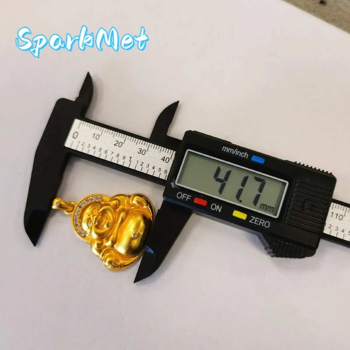 

Sparkmet Women's 24K Gold (AU999) Diamond-Encrusted Maitreya Pendant | Gold-washed faceted Buddha, filigree lotus with citrine