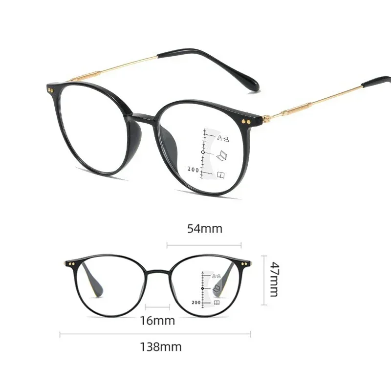 Female Round Near Far Multifocal Glasses Ultralight Reading Glasses Diopters for Men Women Unisex Fashion New Presbyopia Eyewear