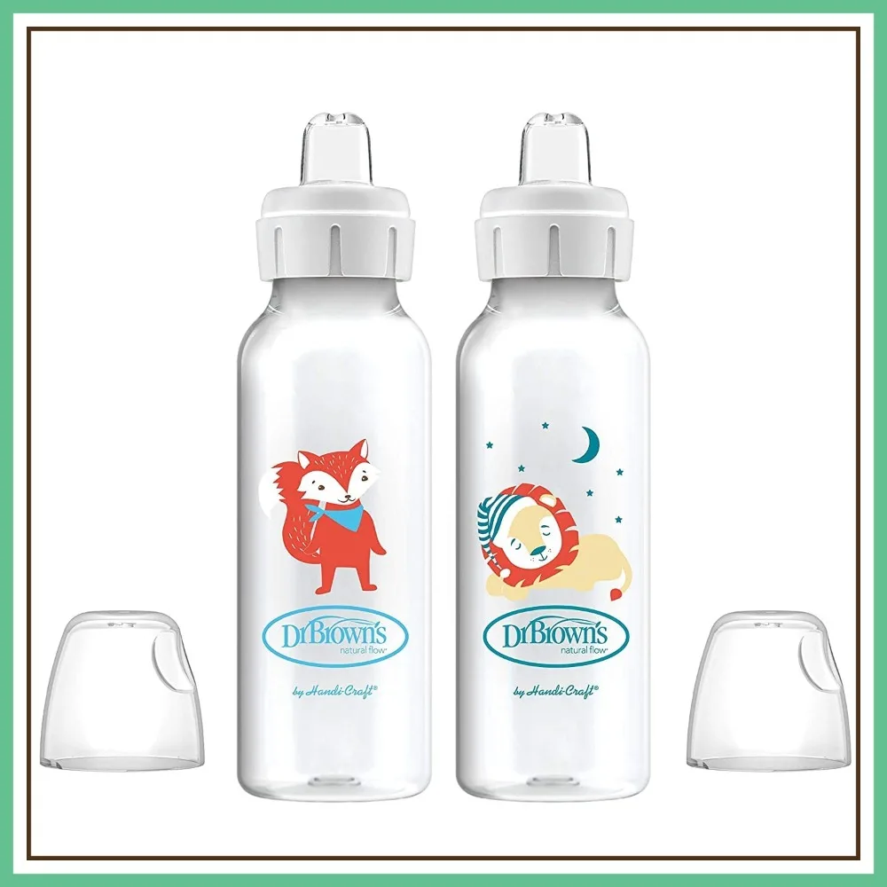 

Narrow Sippy Bottle 8oz/250mL 6m+ 2 Pack Soft Silicone Spout Fox Lion