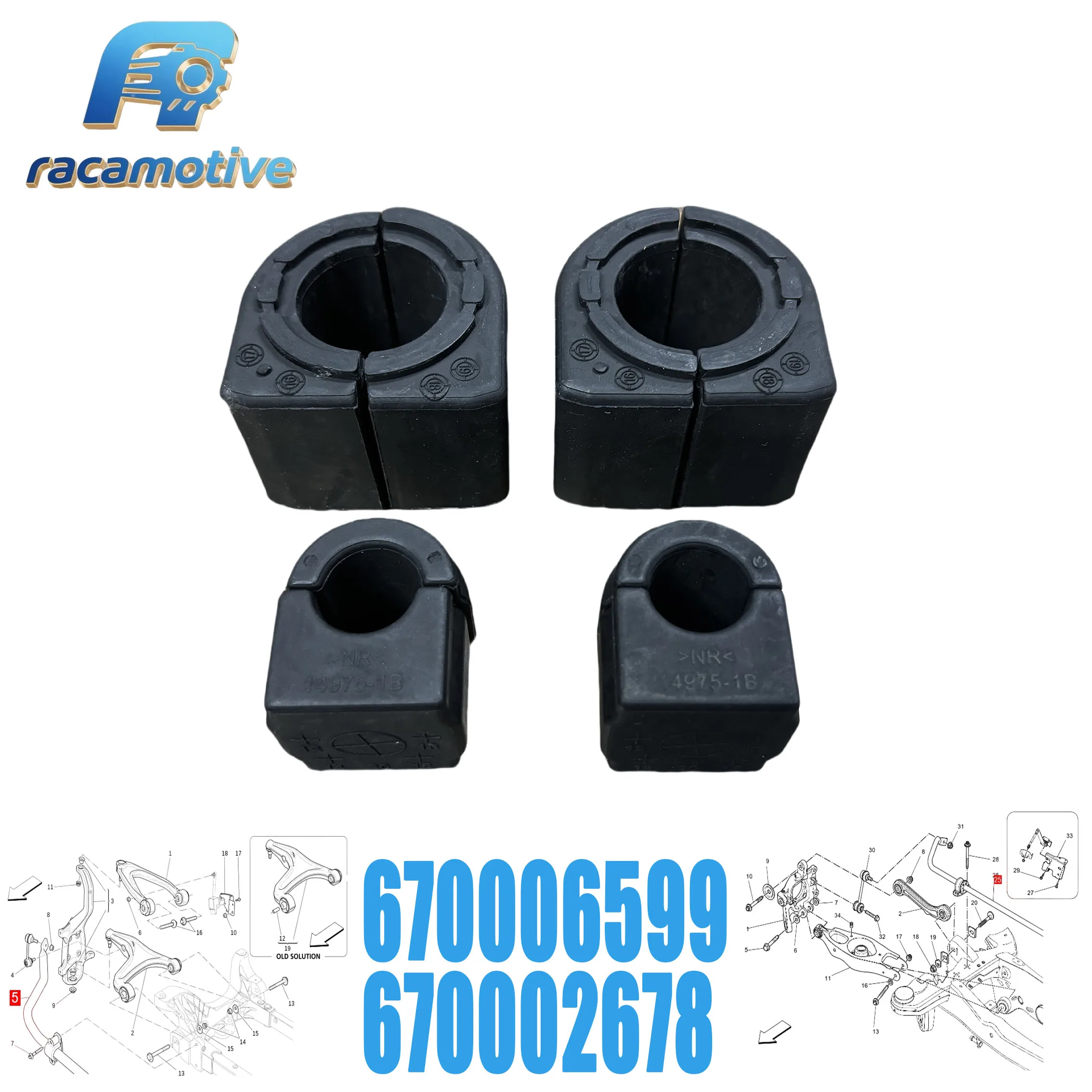 670006599 670002678 670214701 for Maserati President M156 Geberit M157 front and rear suspension stabilizer bar bushings.