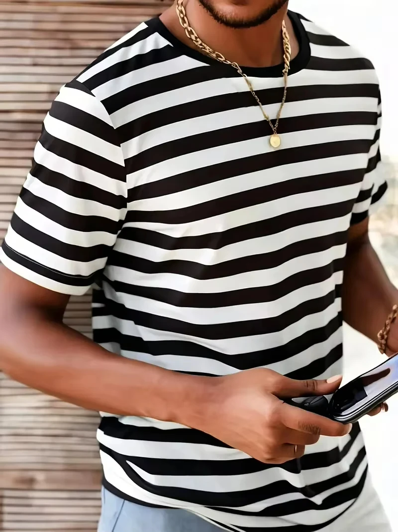 Fashion Stripe Graphic T Shirts For Men Summer Casual Daily Wear 3D Printed Crew Neck Tees Loose Streetwear Oversized T-shirts