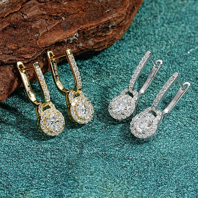 Brincos de argola de moissanite brilhantes certificados RAPRGOLD 925 prata esterlina piercing em forma de U brinco para mulheres joias finas presentes