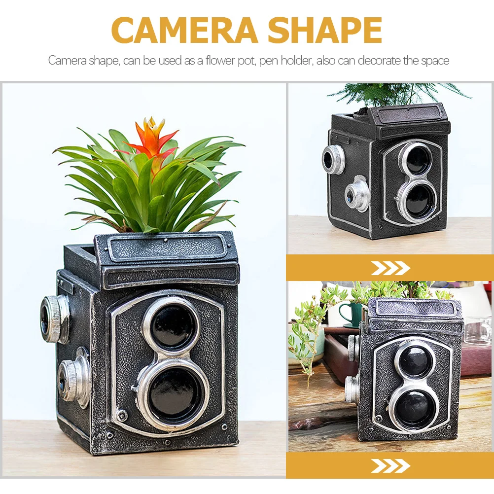 

Vintage Camera Flowerpot Resin Small Succulent Planter for Garden Desktop Household Adornment Retro Camera Flowerpot