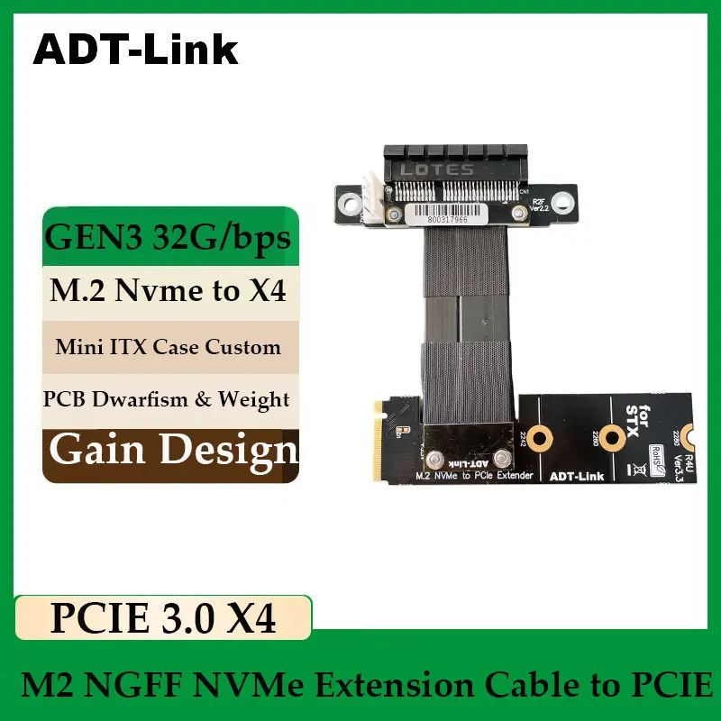 ADT-Link PCIE 3.0 X4 M.2 NGFF NVMe Extension Cable Gen3 Riser Adapter Cable 32G/bps GPU Extender ITX A4 Chassis Graphics Card
