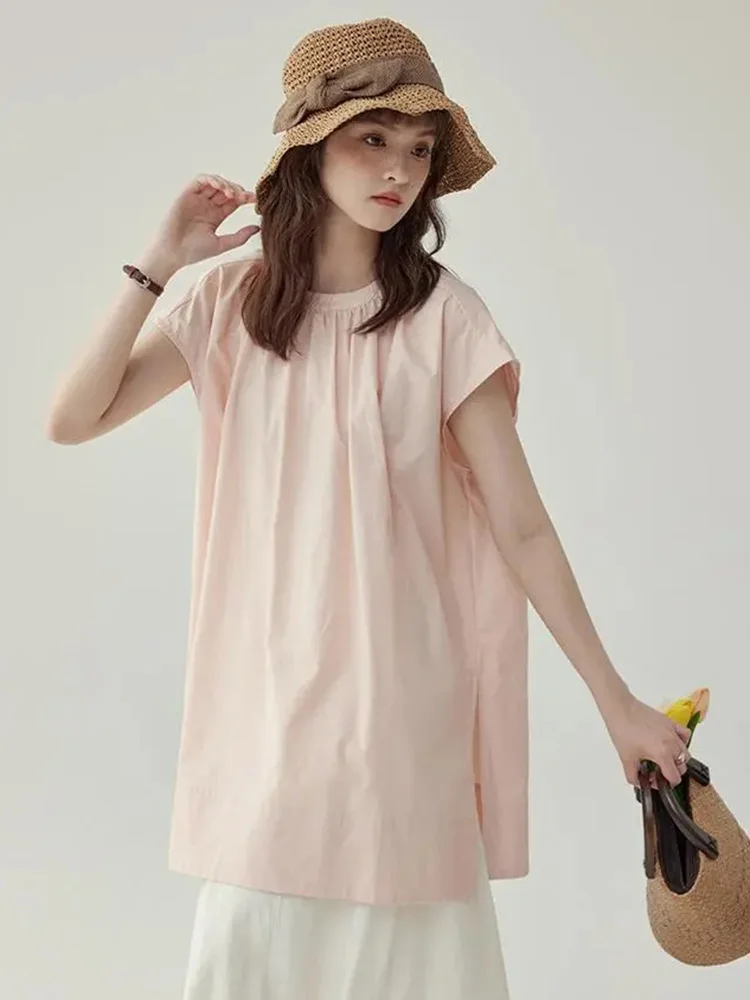 

Jmprs Japan Vintage Loose Blouse Women Simple Lazy Wind O Neck Casual Shirt Preppy Style Oversize Lady Short Sleeve Summer Tops