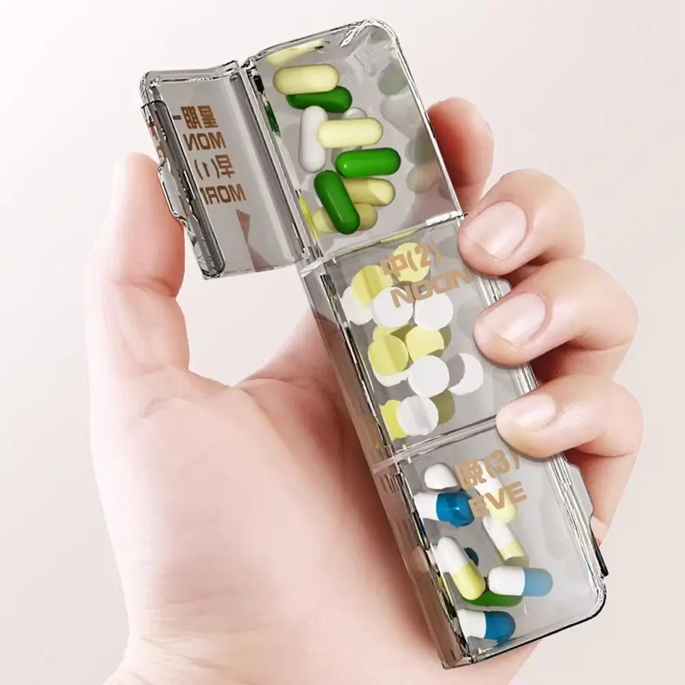 21/28 グリッドピルオーガナイザーボックスポータブルクリア薬オーガナイザープラスチック防湿ピル収納ボックス旅行に不可欠