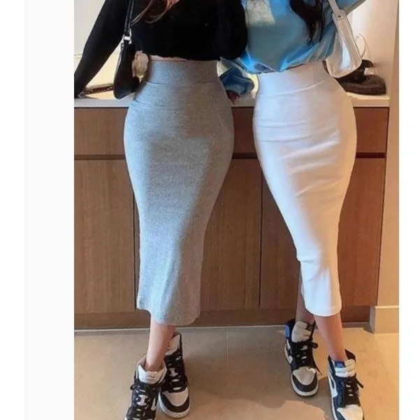 Wygodna, długa spódnica za kolano, obcisła, wysoce elastyczna, w stylu streetwear, z niskim stanem, spódnica typu one-step, codzienna, z średnim stanem.
