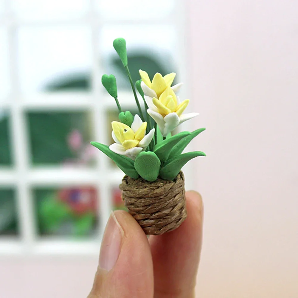 1/12 Dollhouse Miniature Accessories Mini Orchid Potted Plant Simulation Flower Model for Doll House Home Decoration ob11 bjd