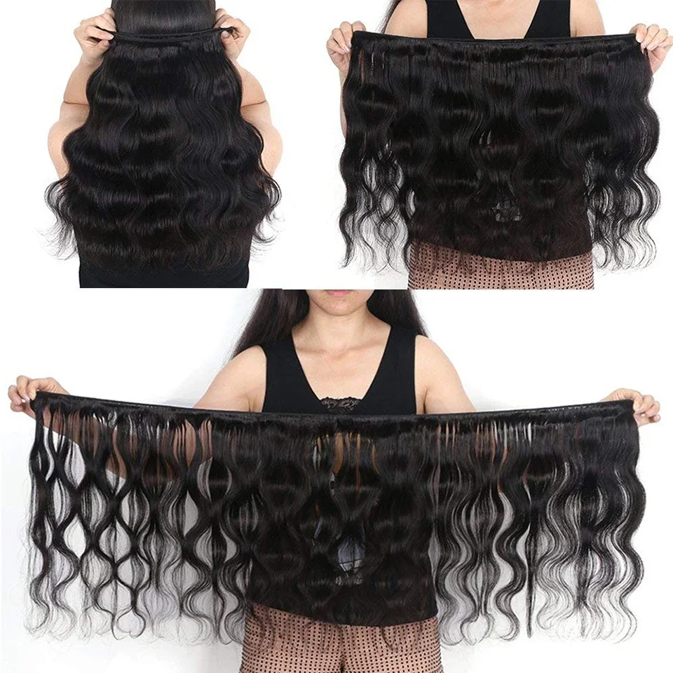 

32 32 34Inch Body Wave Bundle Human Hair Brazilian Hair Natural Black Water Wavy Weave 3/4 Pcs Bundles Extensions For Women