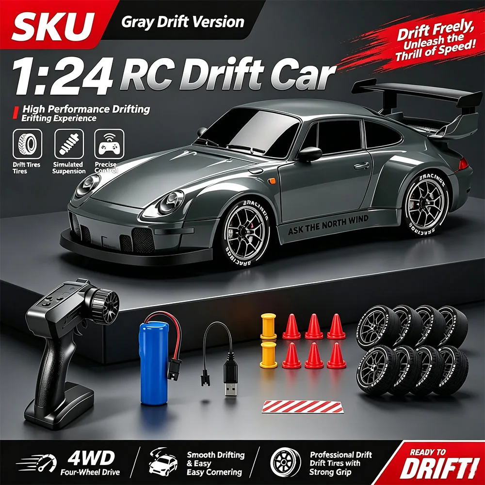 Drift Car 4WD Remote Control  Full Size 1:24 Mini Remote Control Racing Car Model 2.4G Radio High Speed 4X4 RC Car Vehicle Toy ﻿