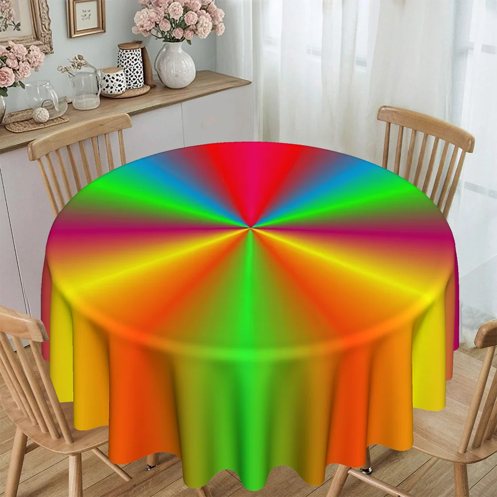 1pc 2D Flat Classic Basic Multicolor Gradient Wheel Print Kitchen Dining Round Tablecloth, Furniture Protective Table Cover