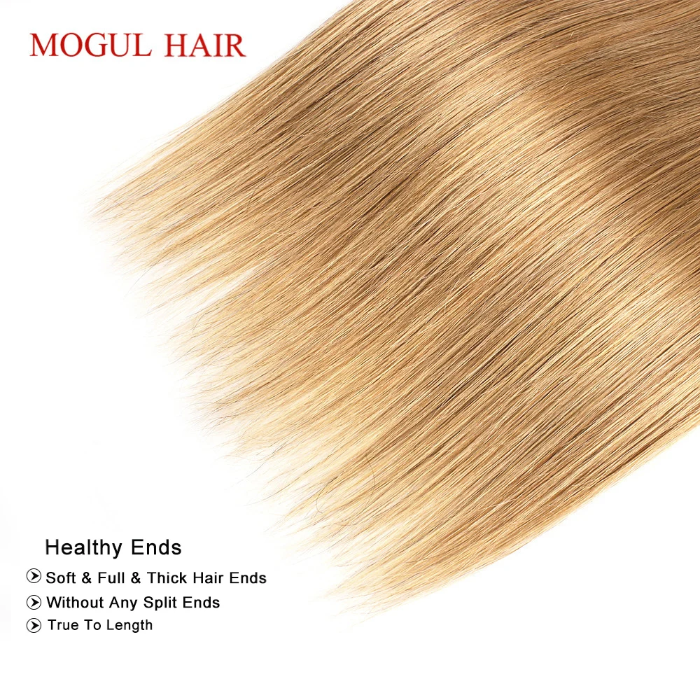 MOGULHAIR – mèches brésiliennes naturelles Remy lisses avec Closure, blond miel ombré, 4x4, Extensions de cheveux pre-plucked avec dentelle transparente