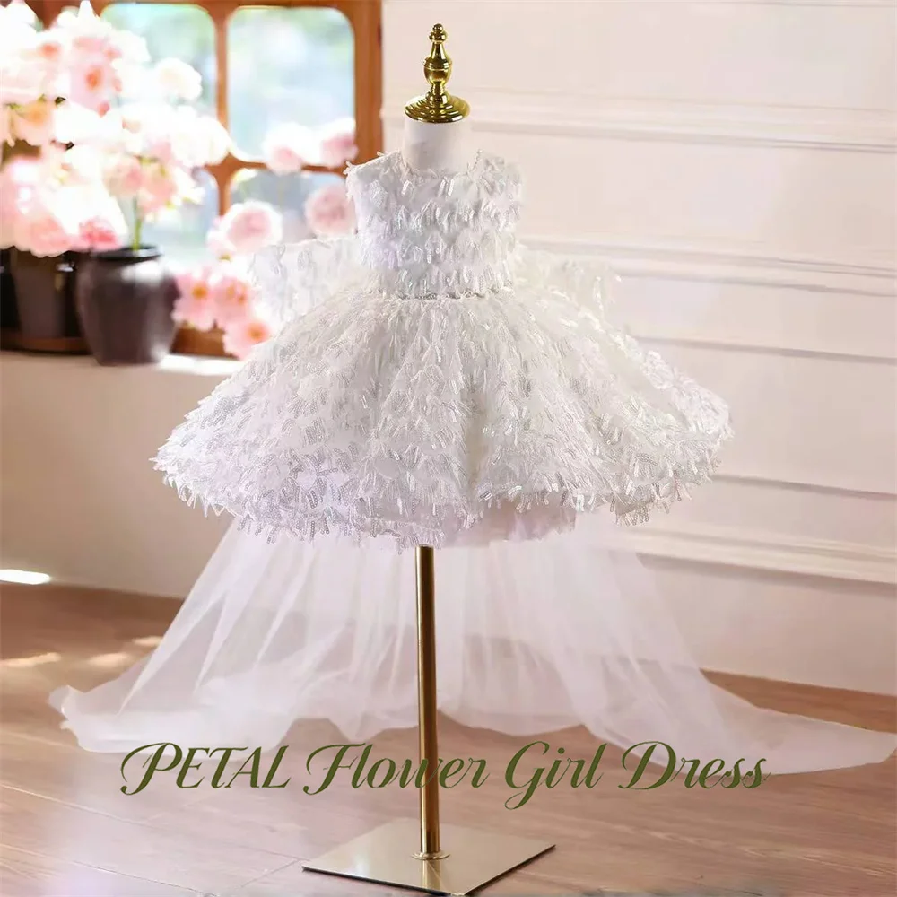 Meadow Ivory White Kids Birthday Party Dress Sleeveless Round Neck Pageant Dress for Girl Rhinestone Waist  First Communion Gown
