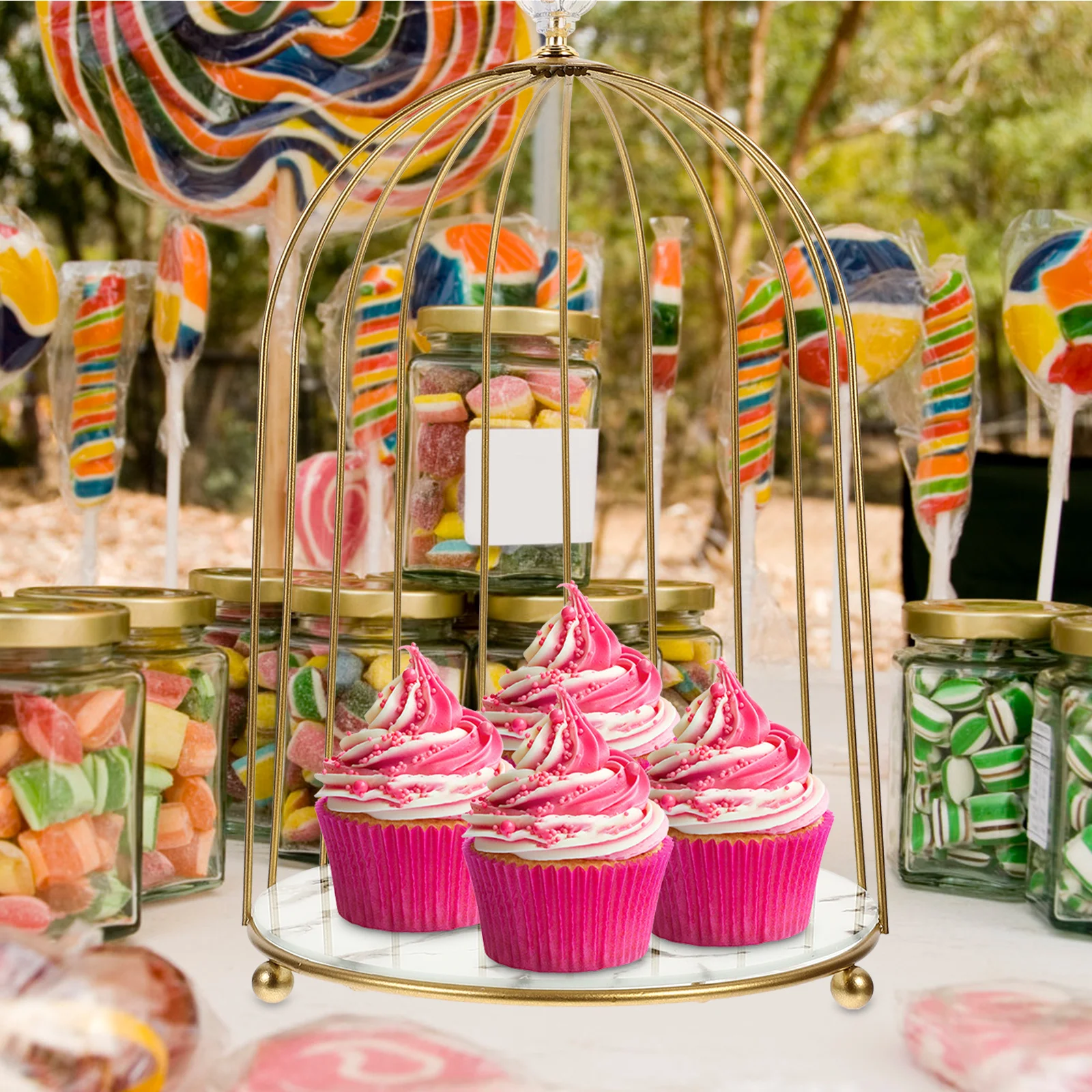 

Bird Cage Shaped Rack Dresser Organizer Makeup Display Stand Dessert Storage Multi-functional Holder Cosmetics Iron