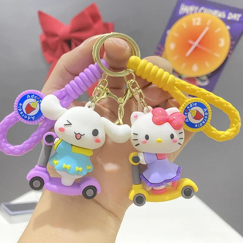 Sanrio Hello Kitty Key Chain Cute Cross-dressing Skateboard Kuromi Doll Cartoon Pendant Car Bag Key Chain Kawaii Gift