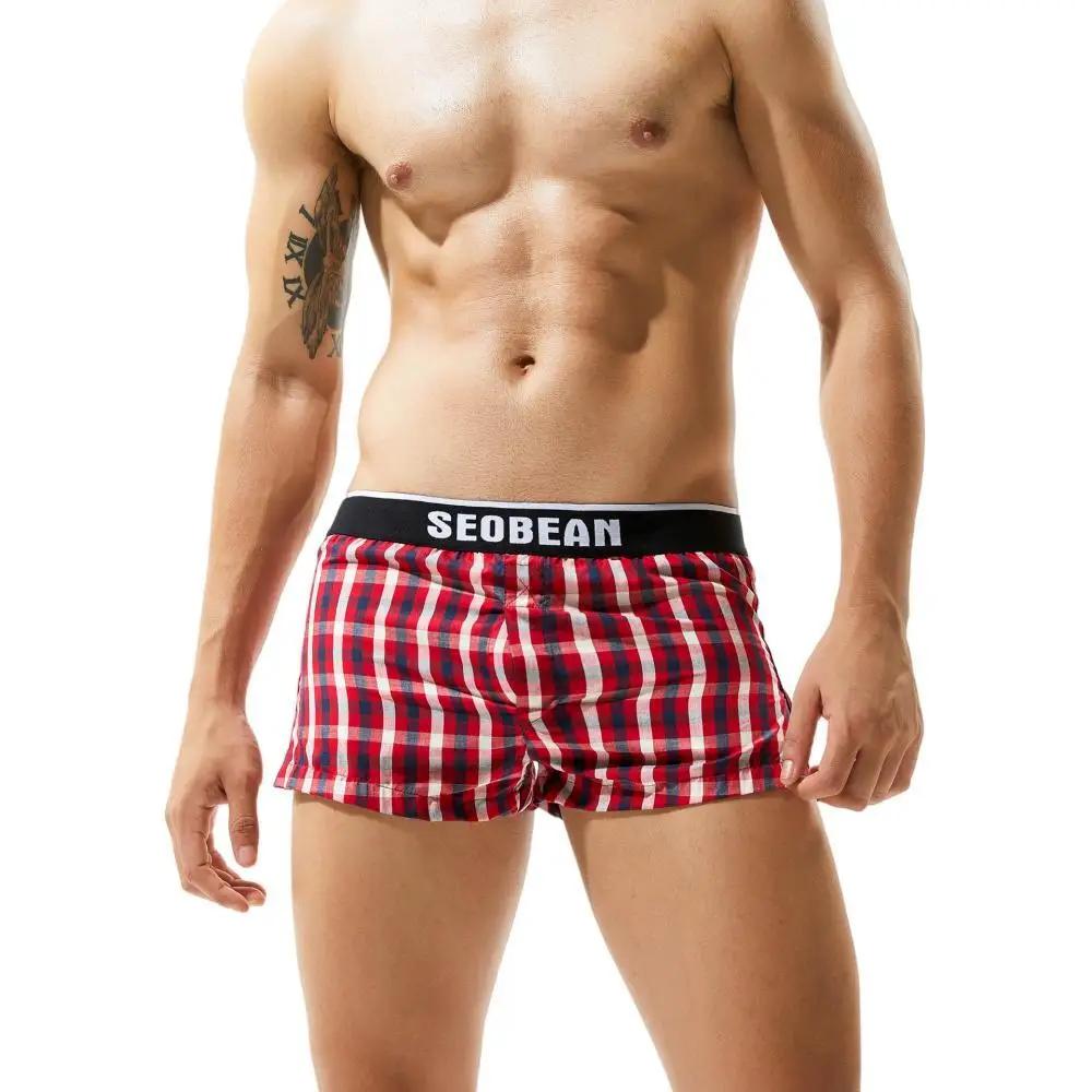 SEOBEAN Men\'s Boxershorts Classic Plaid Cotton Underwear Boxer Shorts U convex Pouch Design Loose Underpants Home Sleep Bottoms