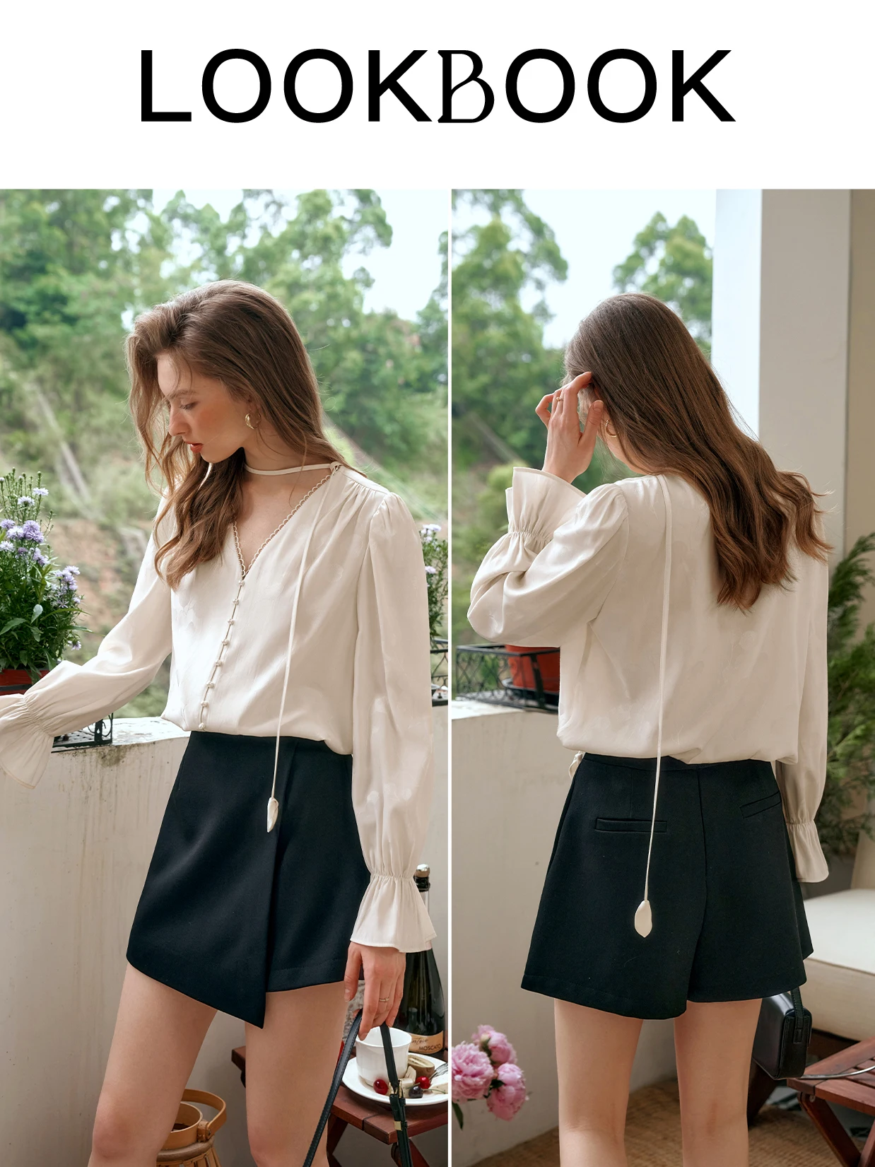 OLrain French Chiffon Shirts Women 2025 Autumn Jacquard Commuter Elegant Blouse V-Neck Single Breasted Female Clothes M56QX92996