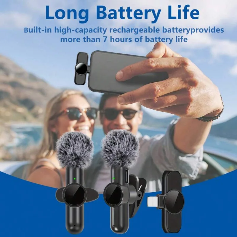 2in1 Basix Professional Wireless Lavalier Microphone Long Battery Life for iPhone Android for Live Recording Noise Cancelling