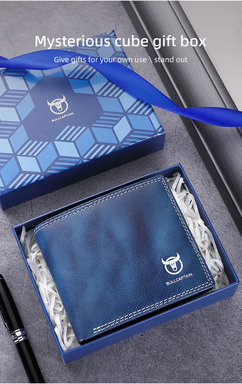 BULLCAPTAN Echtes Leder männer Brieftasche RFID Funktion Mode männer Karte Clip Brieftasche Neueste Geschenk Box männer Business brieftasche QB032 – Detail 5