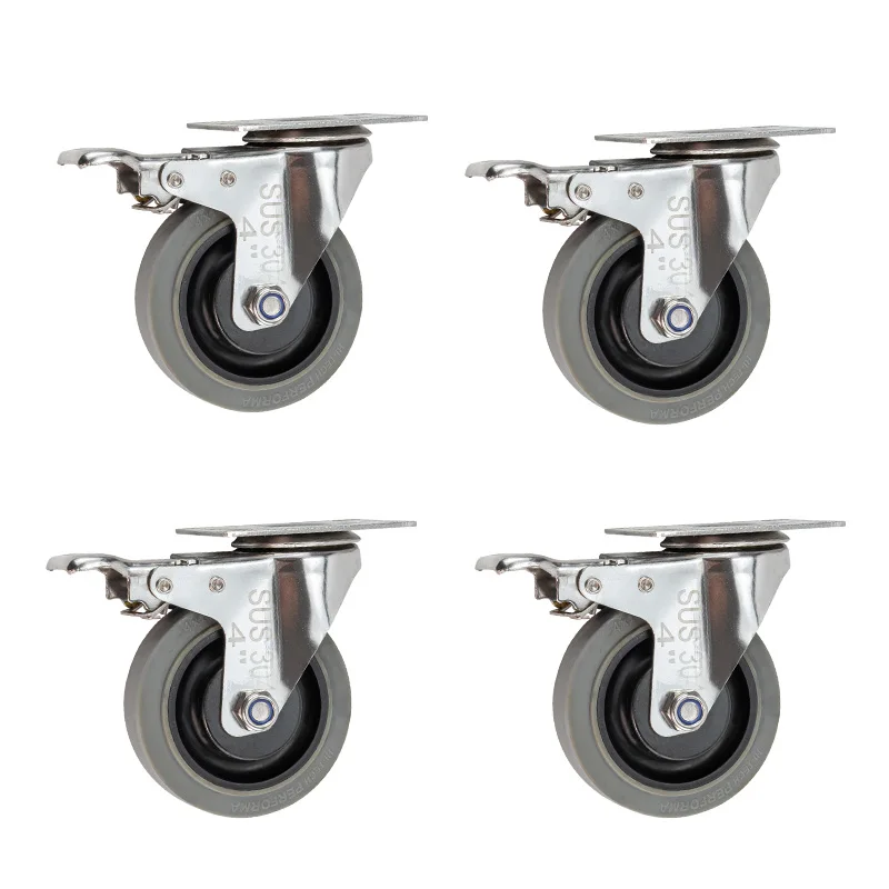 4pcs 4inch medium304 stainless steel ESD anti-static/conductive TPR caster mute swivel brake silent wheel Industrial casters