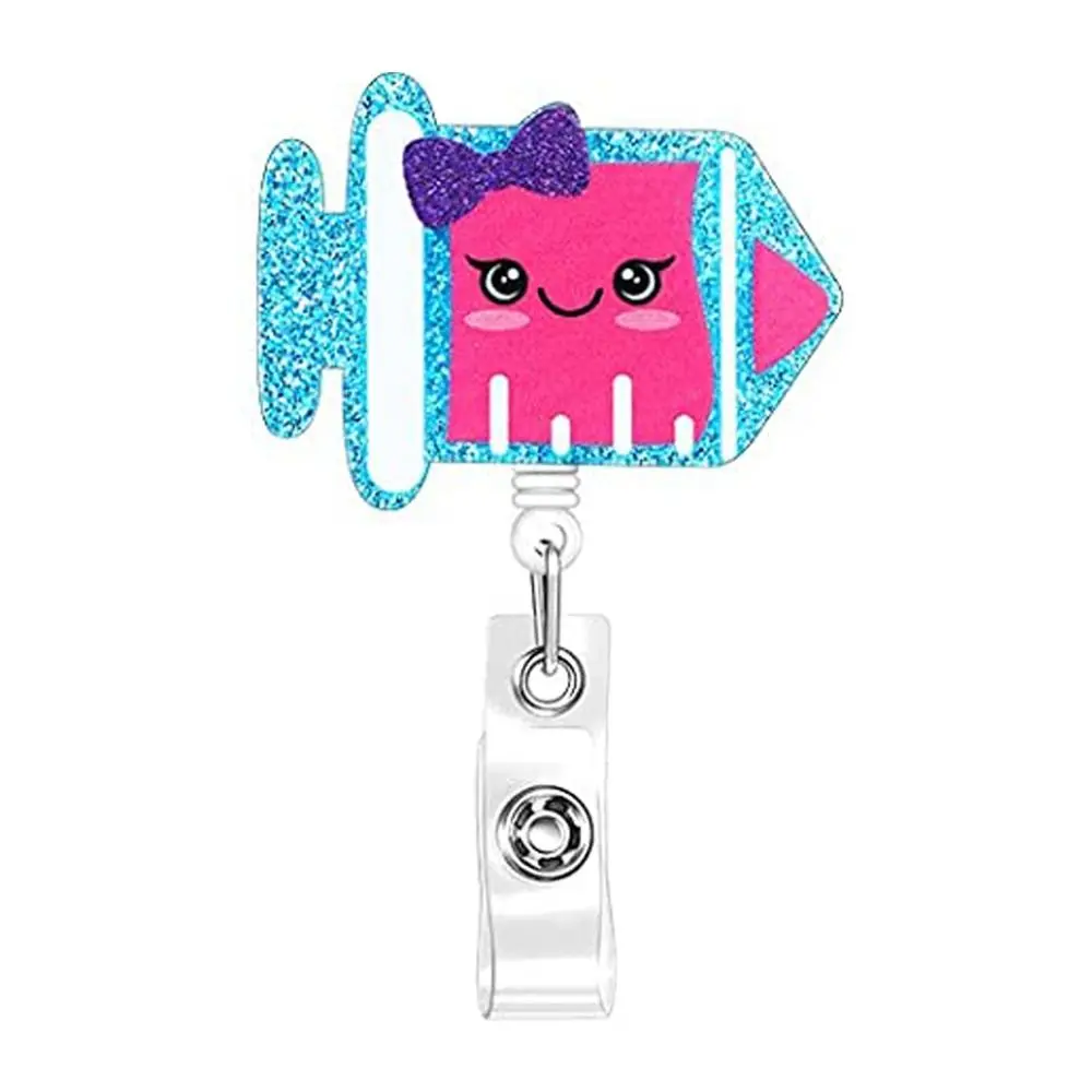 Nurse Doctor Name Card Holder Glitter Acrylic ID Card Clips Retractable Badge Reel Nurse Badge Holder Hospital Badge Holder