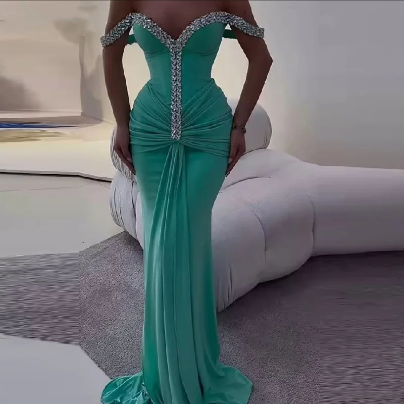 

Sexy Court Train Wedding Party Formal Gowns Off The Shoulder Customized Diamonds Evening Dresses Mermaid Prom Dress 2025