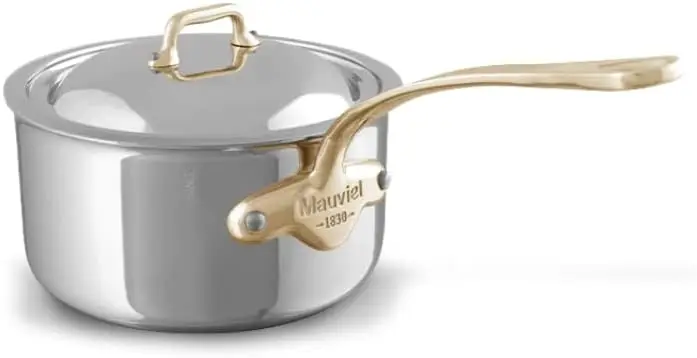 M'Cook B 5-Ply Polished Stainless Steel 5-Piece Cookware Set With Brass Handles, Made In France