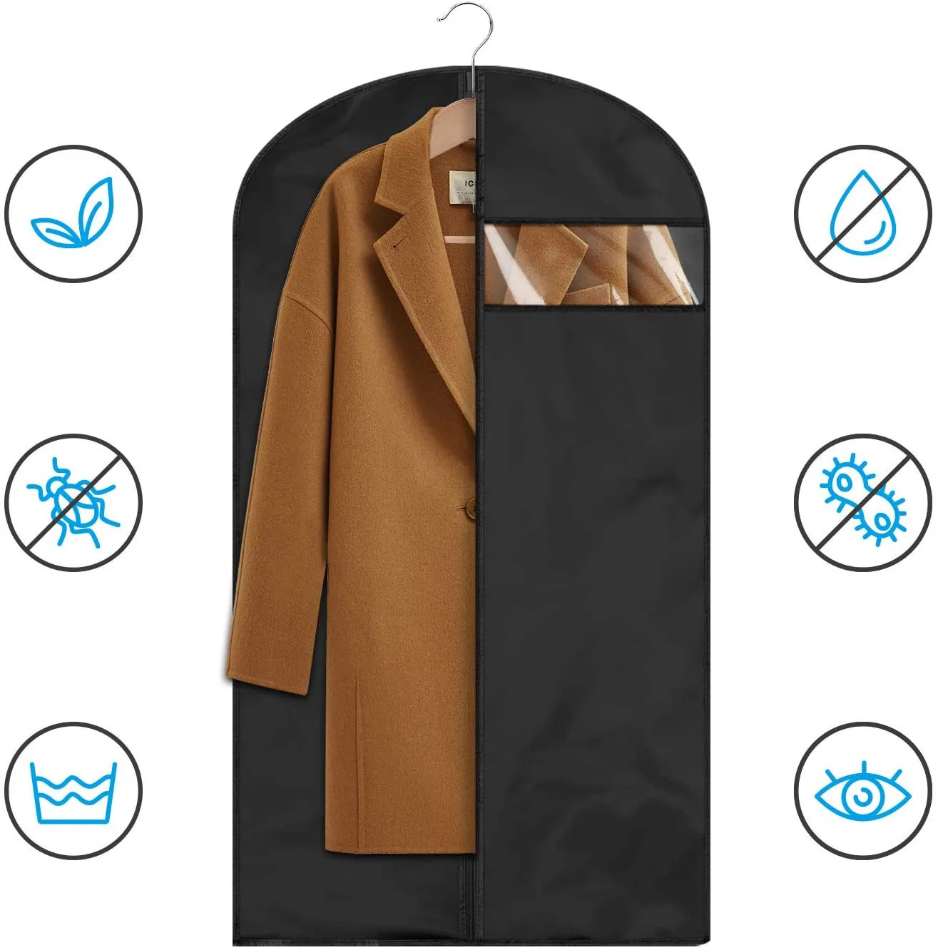 Thick Garment Suit Hanger Cover Bag with Zipper, Closet Storage Dust Coat Cover for Hanging Clothes, Breathable Dress Gown Bag image 5