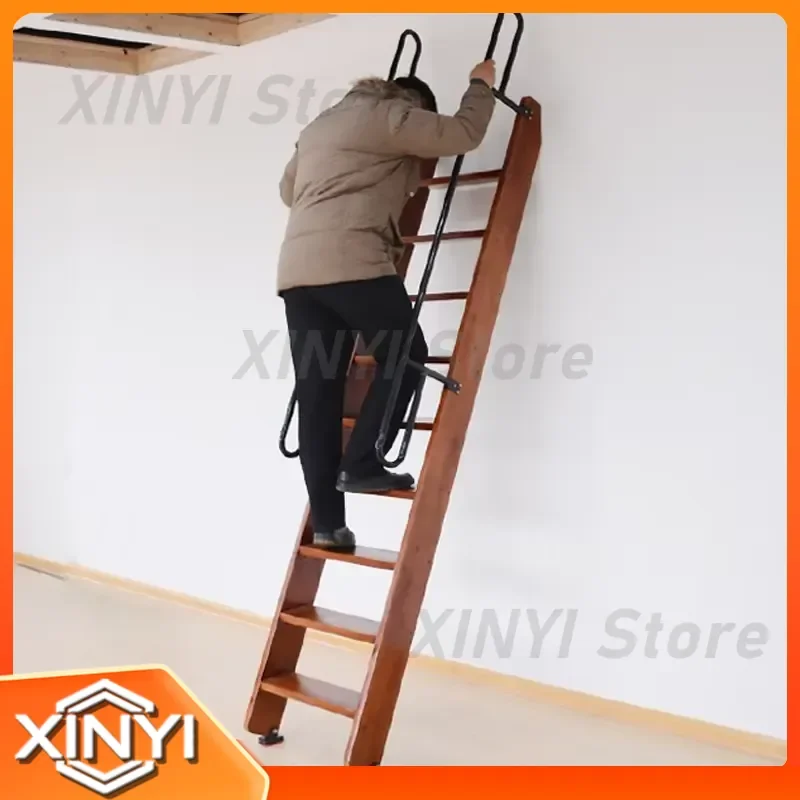 Solid Wood Loft Stairs with Handrails for Mobile Climbing Home Ladder Straight Indoor Thickened Wood Ladder Factory Direct