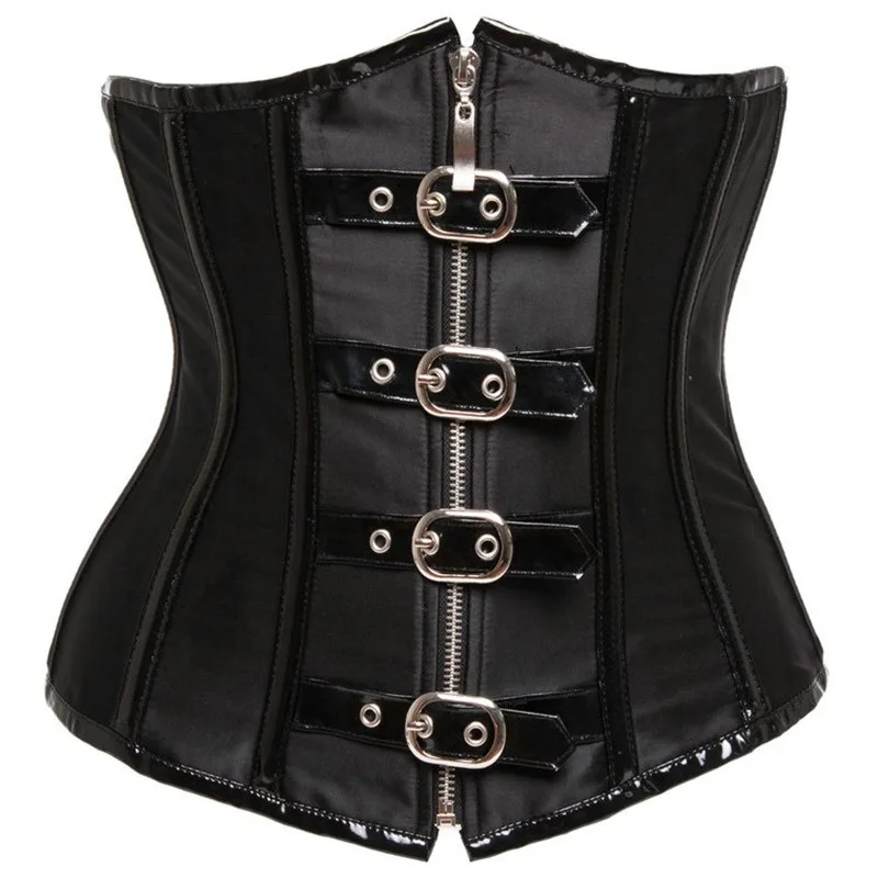 

Underbust Red Black Corset Top Women Metal Buckle Zipper Punk Waist Cincher Cosplay Body Shaper