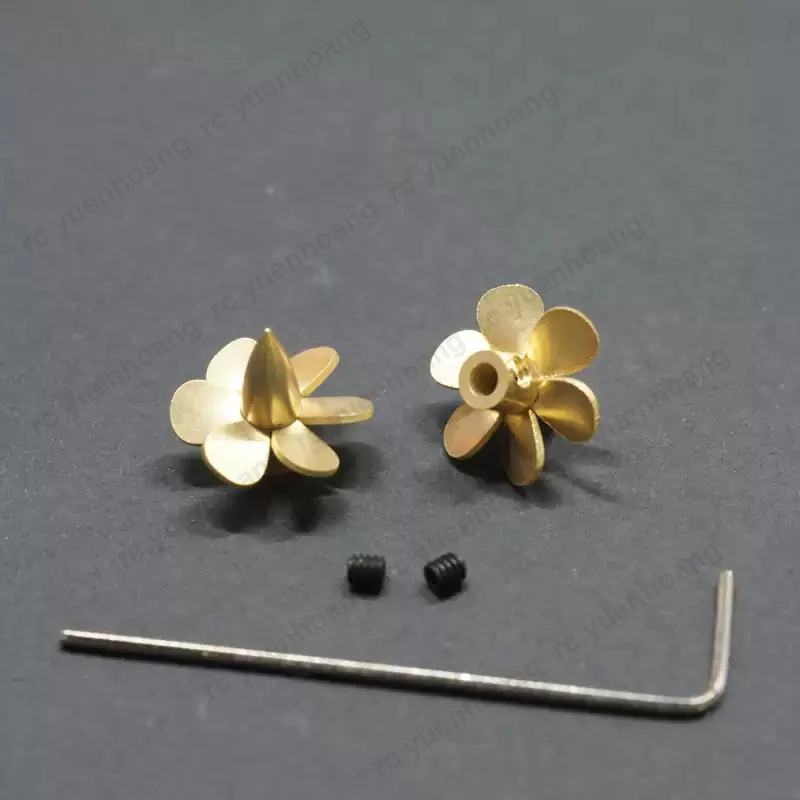 1Pair 6-Blade Copper Propeller Outer Dia 12mm Shaft Hole 2mm Positive Negative Paddle 12x2mm Props for 1/350 Scale Model Ship