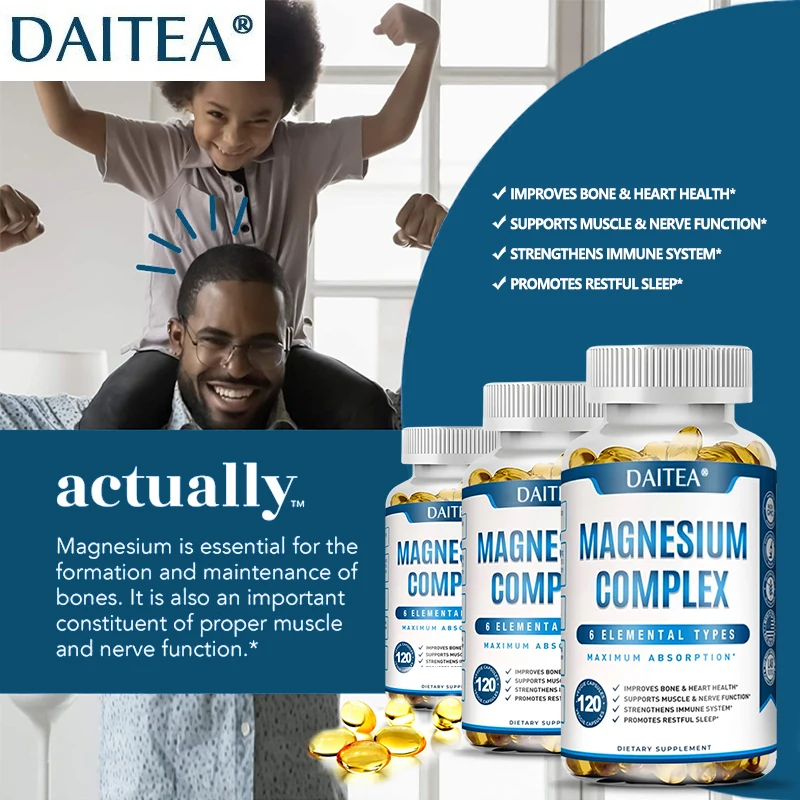 Magnesium Complex Capsule Supplement,Supports Nervous System,Muscle,Cardiovascular and Bone Health,Helps Sleep,Boosts Energy