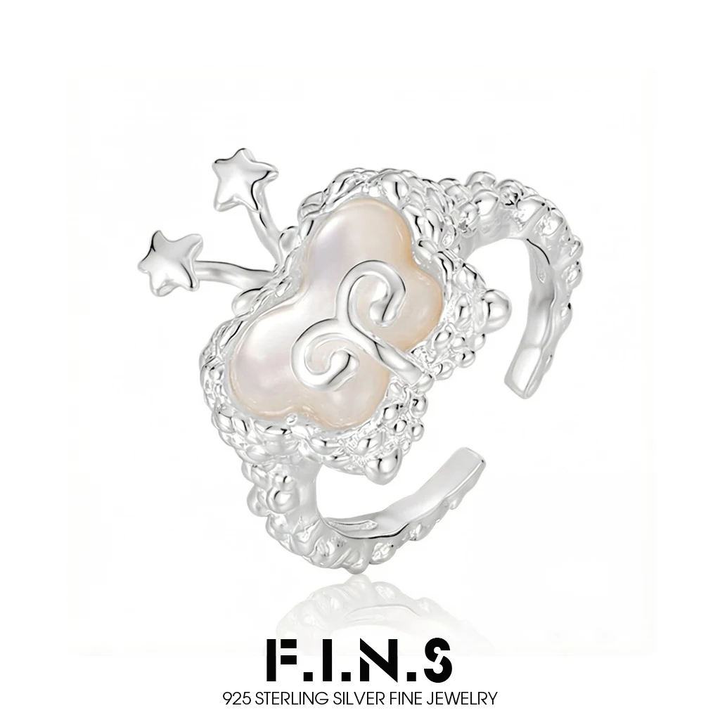 F.I.N.S Original S925 Sterling Silver Shell Cute Butterfly Open Ring For Women Small-Size Bubble Irregular Tail Finger Jewelry