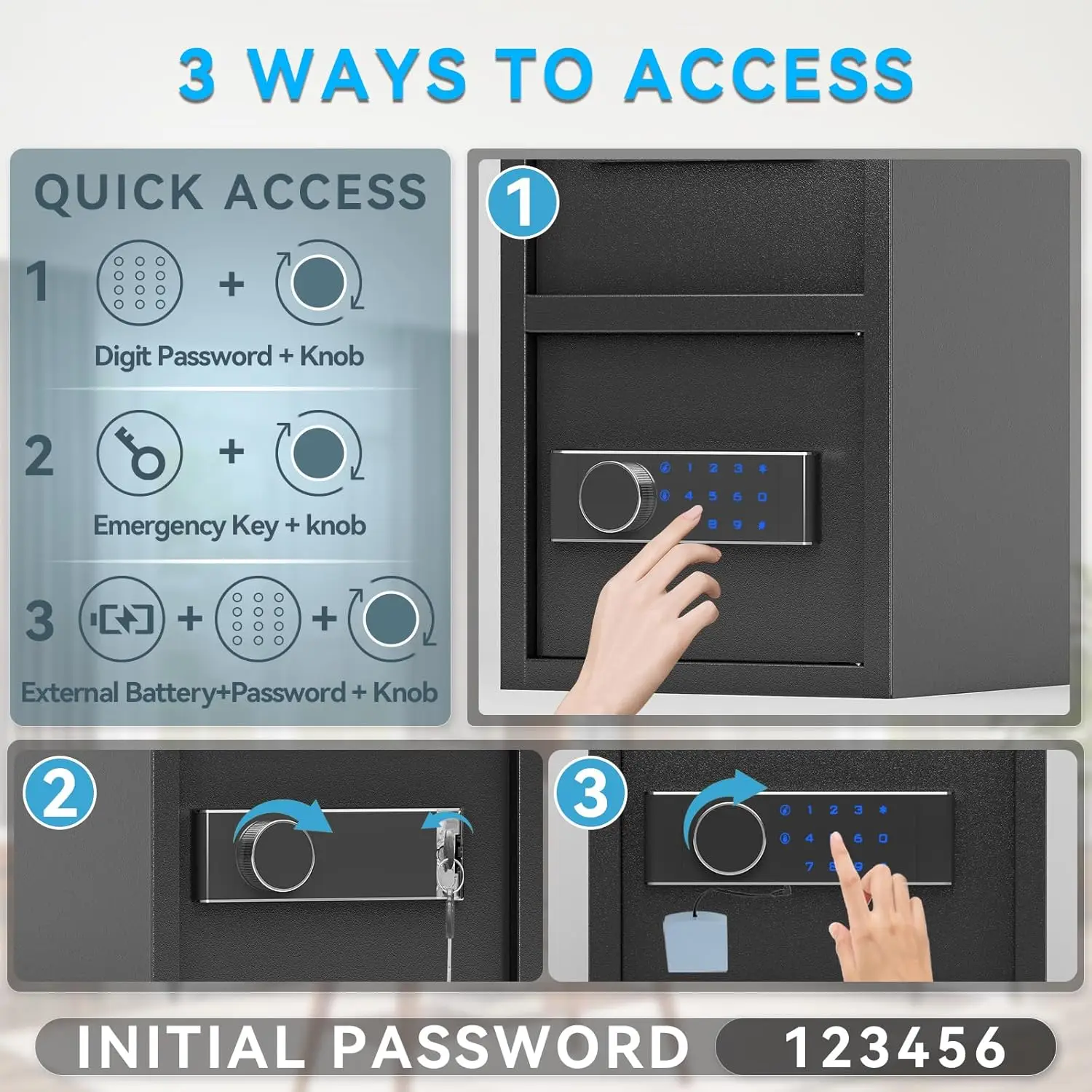 1.8 Cub DropSafe con slot frontale - Cassetta di sicurezza digitale ignifuga con serratura a combinazione per contanti e documenti - Silen