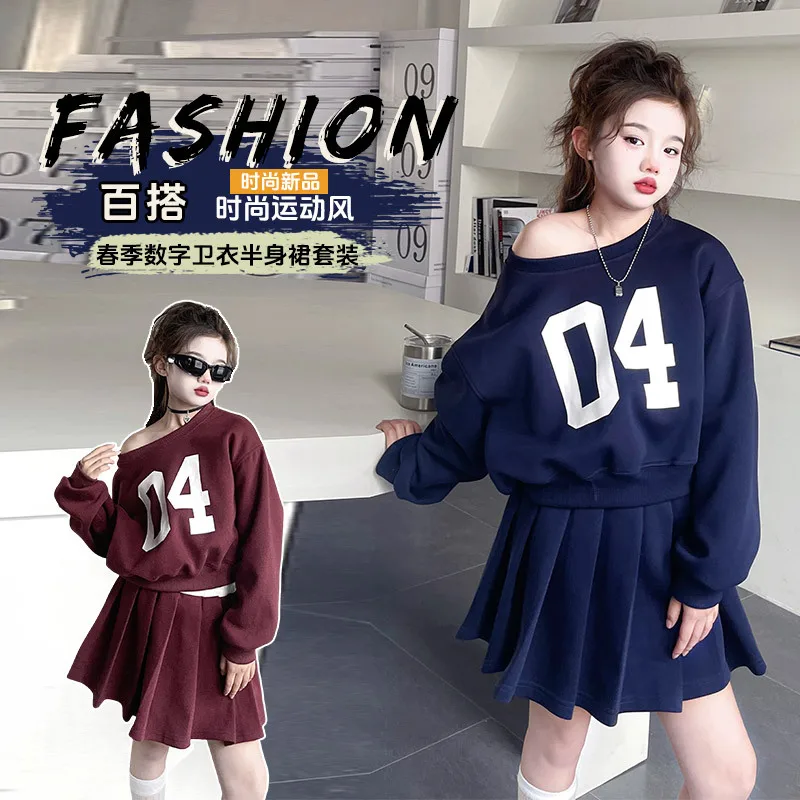 Teen Girls Hoodie Set Spring Sweatshirt+Pleated Skirt Kids Clothes Suit cChild Outfits adolecentes 4-14 menina juvenil conjuntos