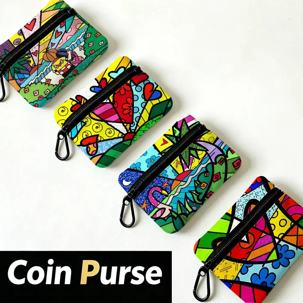 Colors R-Romero B-Britto Art Oxford Cloth Zipper Wallet Multifunctional Hanging Coin Bag For Credit Cards Keys Coins Earbuds