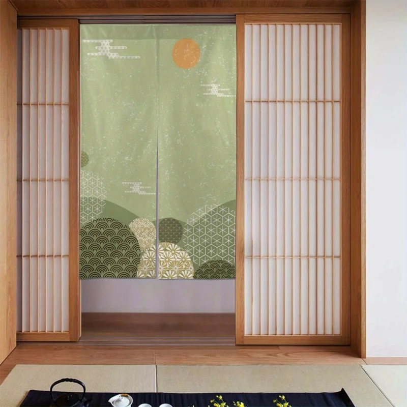 VIKAMA Japanischer dekorativer Türvorhang mit Blumen- und Bergmotiv, geeignet für Flure, Eingangsbereiche, Küchen und Esszimmer