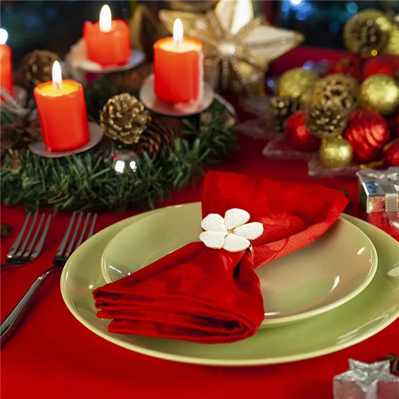 ABUN-Napkin Rings Set Of 30 Napkin Rings Holders White Flowers Napkin Buckles Elegant Napkin Holders For Dinner Table