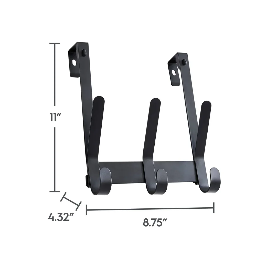 Tool-Free Installation Over-the-Door Hook Rack 3 Double Hooks Steel Bathroom Space Saver