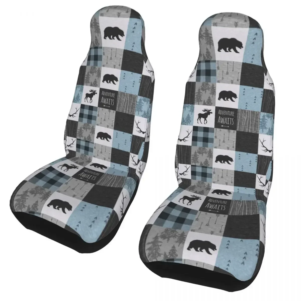 Adventure Awaits-funda para asiento  coche, color azul y gris, fundas  asiento a cuadros  tartán para coches, camiones, SUV, acc
